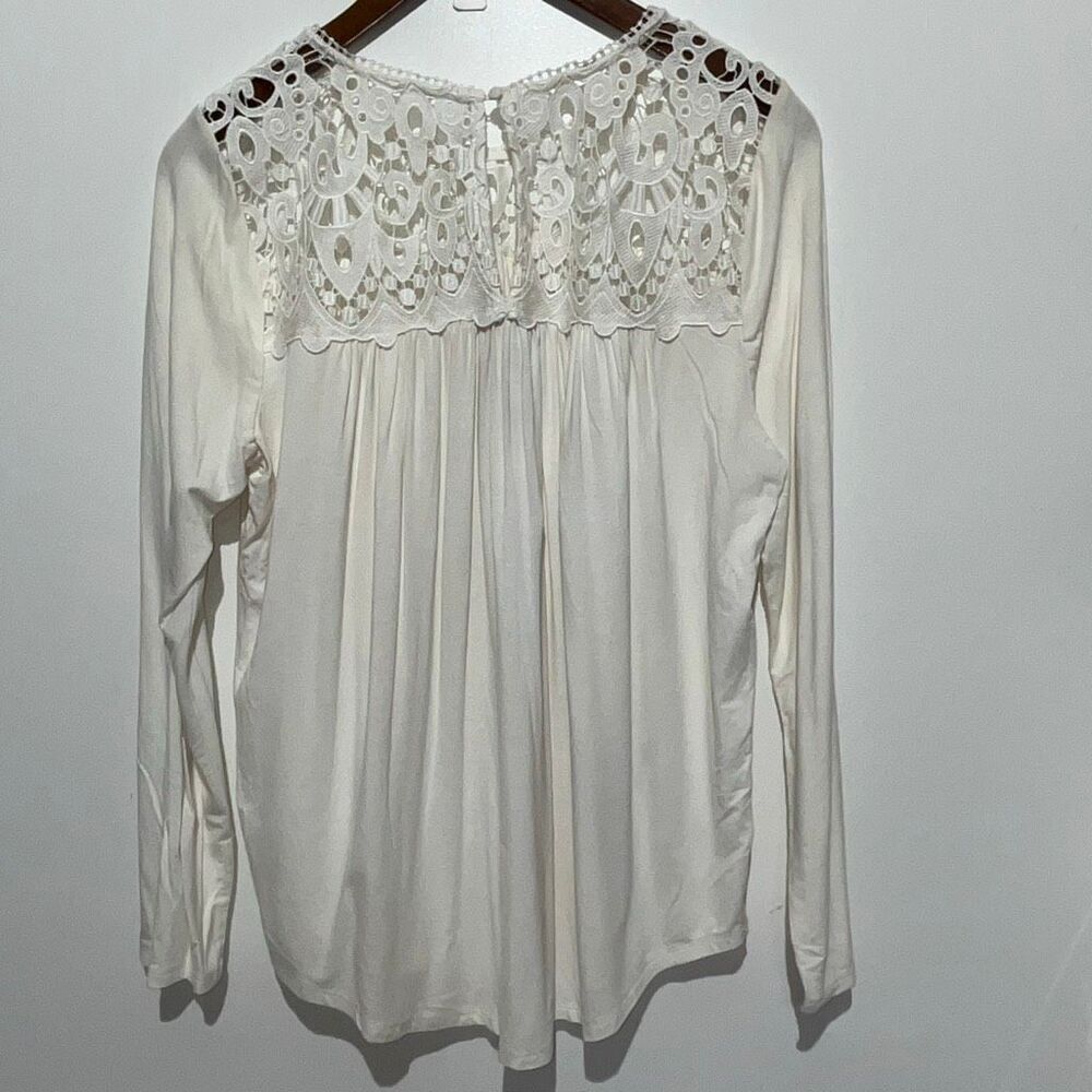 Philosophy Womens White Long-Sleeve Crocheted Lace Yoke Tunic Top Size Medium - Picture 7 of 8